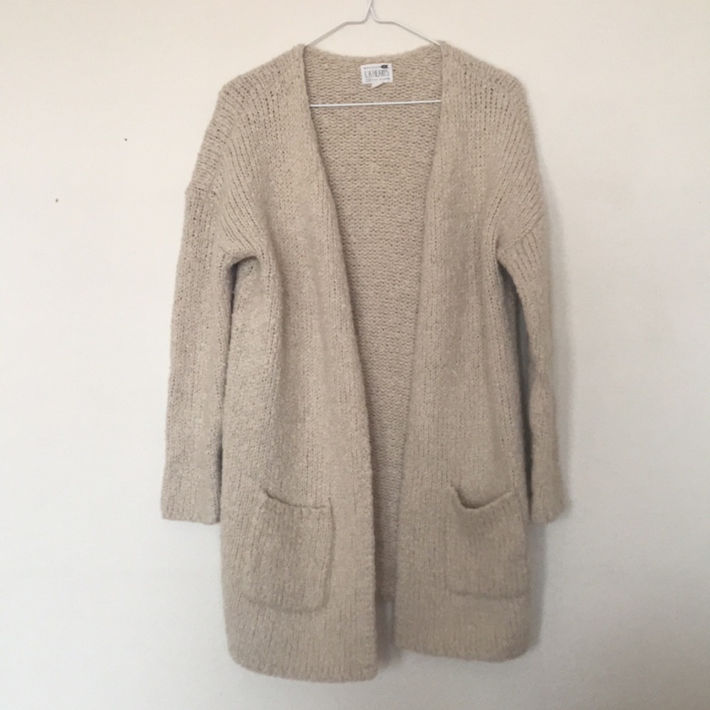 LA hearts cozy tan cardigan